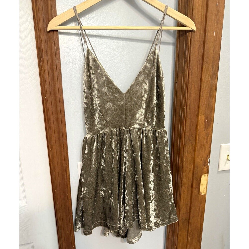 Sam Edelman Gray Velvet Strappy V-Neck Mini Romper Sleeveless Stretch Size S